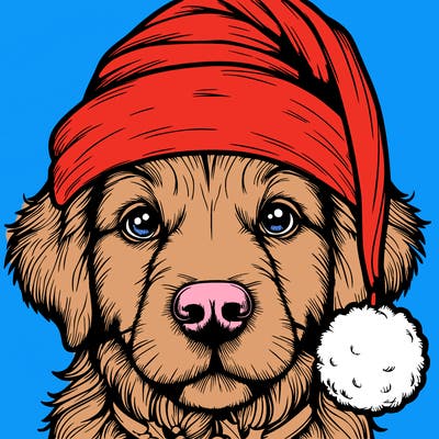 realistic dog with a christmas hat