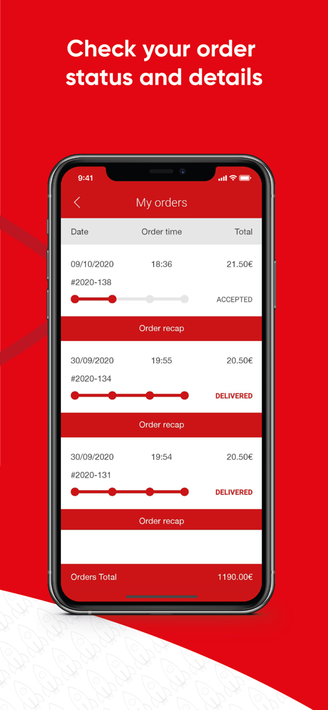 EatIn Monaco - Écran de l'application EatIn Monaco affichant l'historique des commandes et le statut de la livraison.