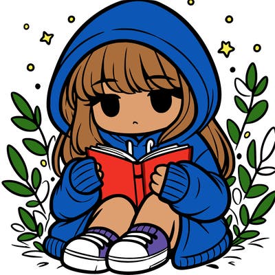 girl in oversized hoodie reading a book