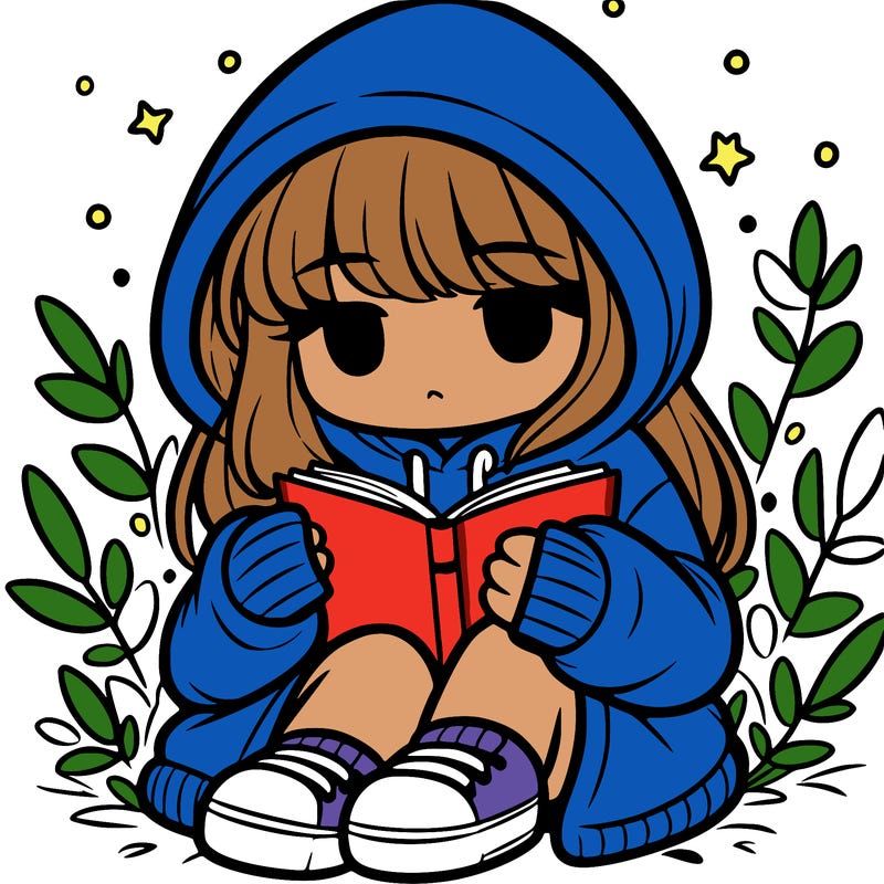 girl in oversized hoodie reading a book
