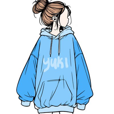 realistic girl with a oversized sweatshirt on and a bun