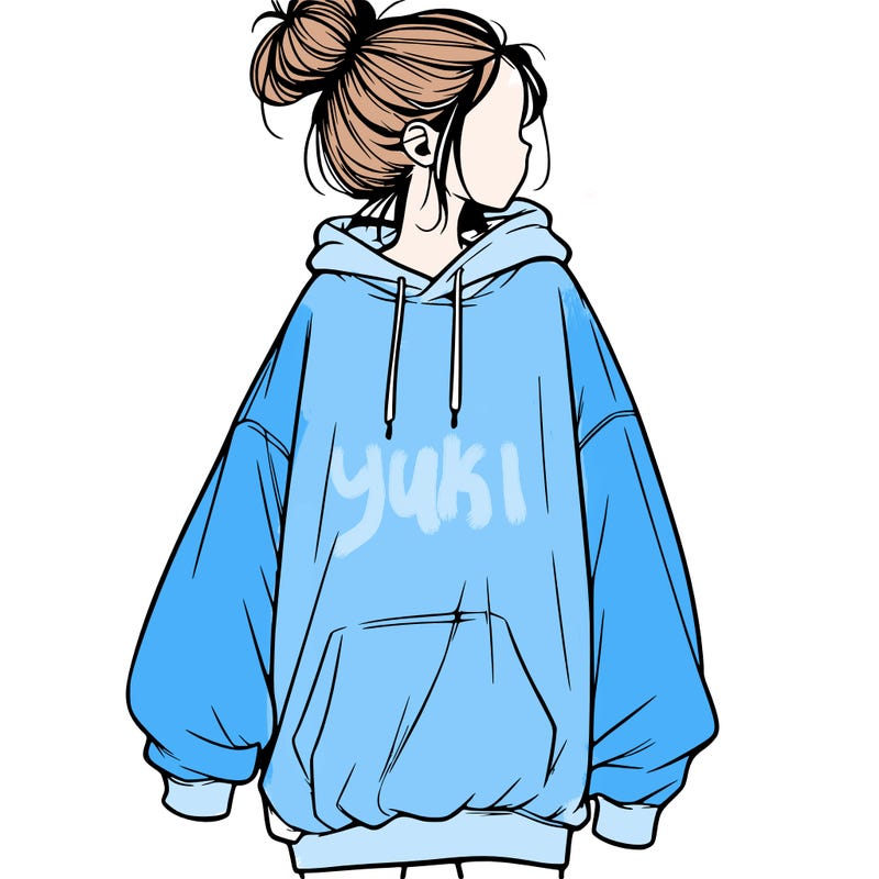 realistic girl with a oversized sweatshirt on and a bun