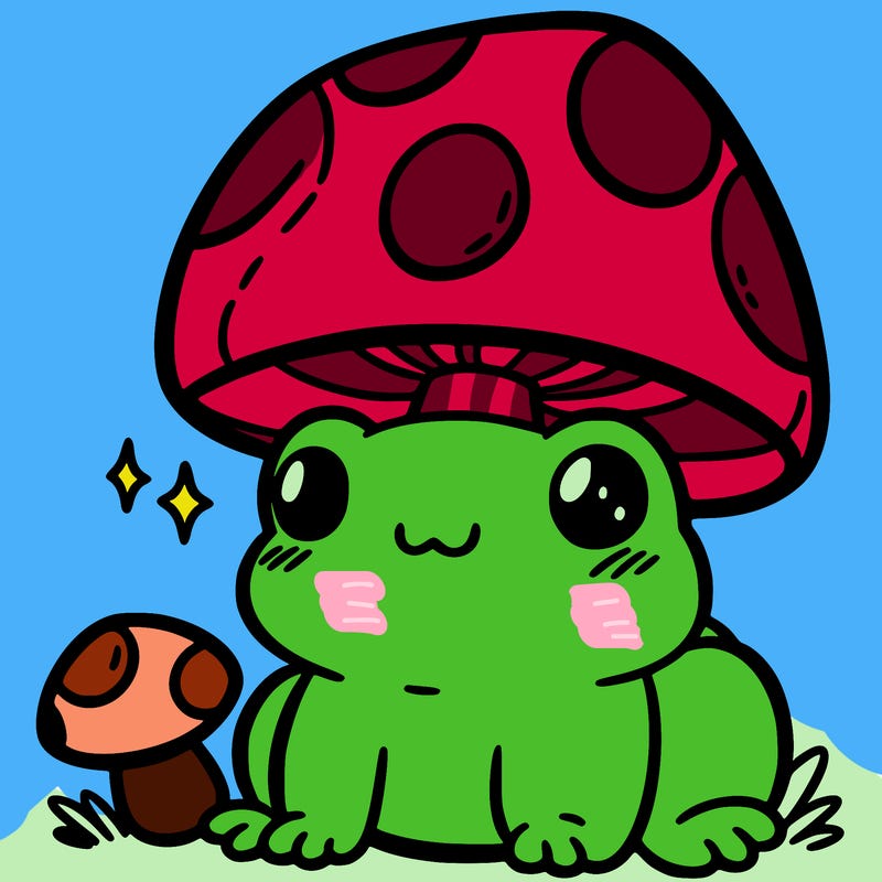 a cute frog with a mushroom hat