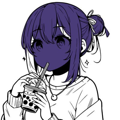 manga character drinking boba