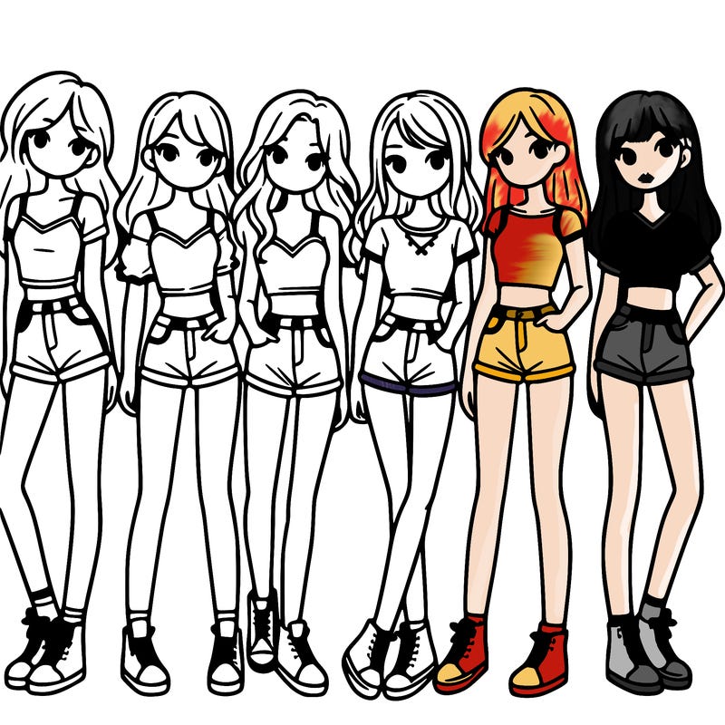 a group of girls wearing crop tops and shorts