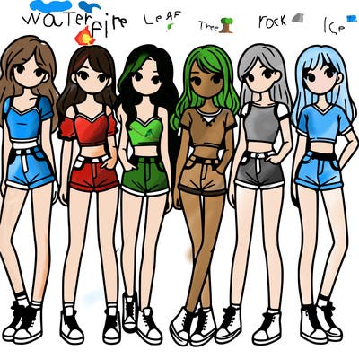 a group of girls wearing crop tops and shorts