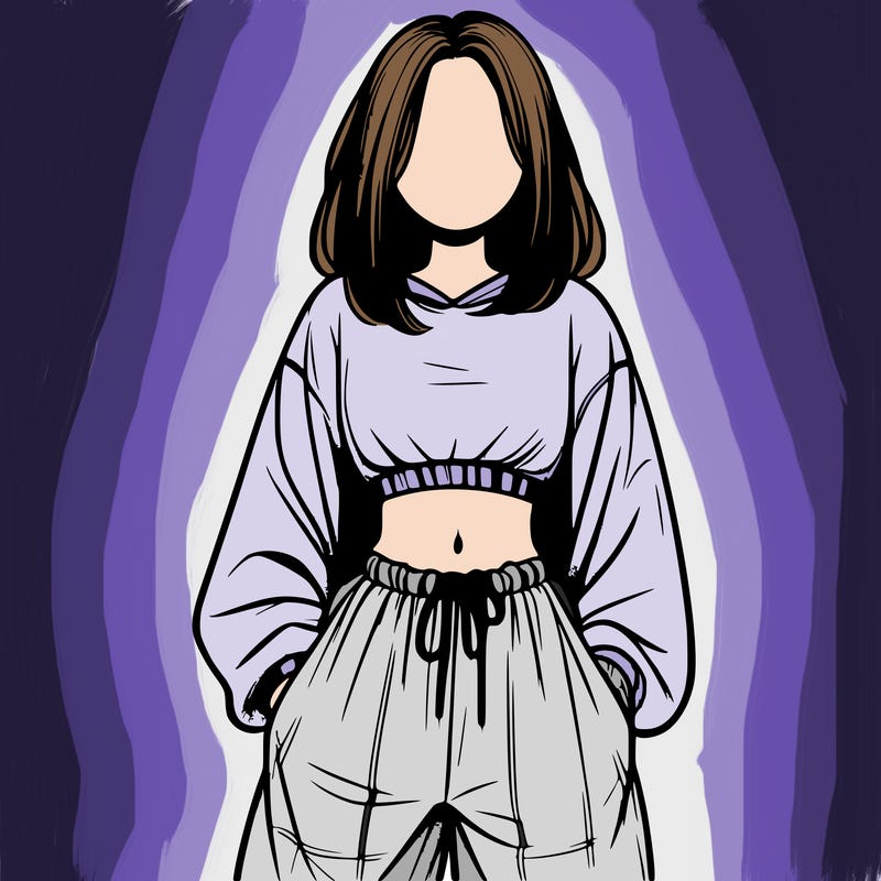 realistic girl faceless with baggy pants and a crop top