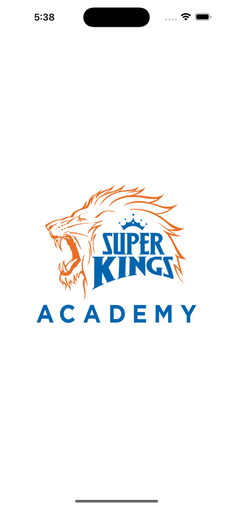 Super Kings Academy - Pantalla de bienvenida de la aplicación Super Kings Academy que muestra el logo del león naranja