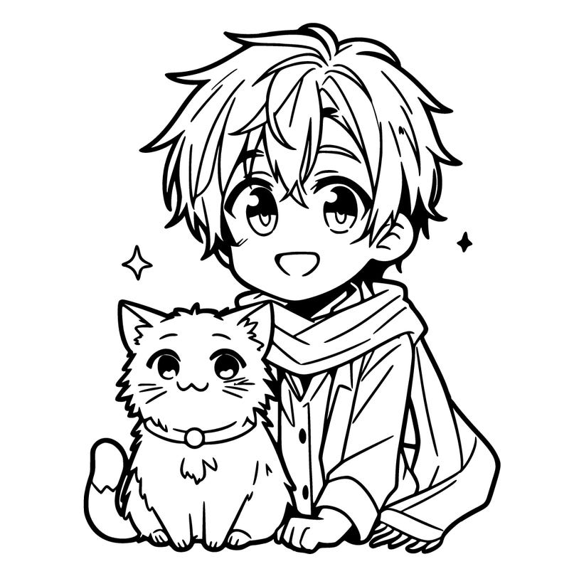 anime boy with cat