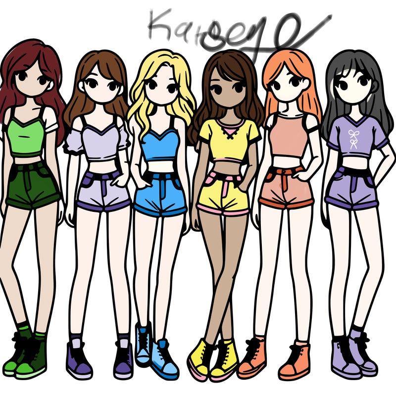 a group of girls wearing crop tops and shorts