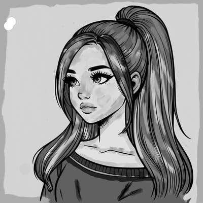 realistic girl with a high ponytail