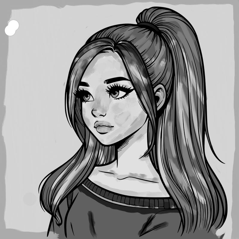 realistic girl with a high ponytail