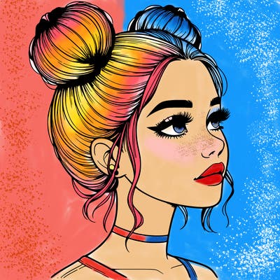 realistic girl with buns on the top of her head