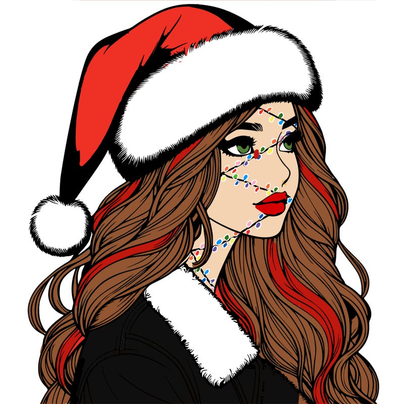 realistic girl in santa hat