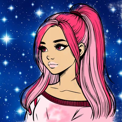 realistic girl with a high ponytail