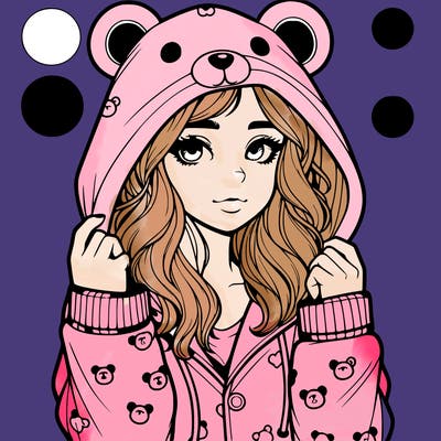 realistic girl in a animal pjs hoodie