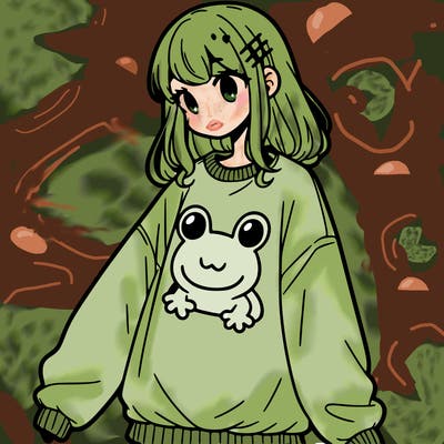 girl wearing frogging sweatshirt