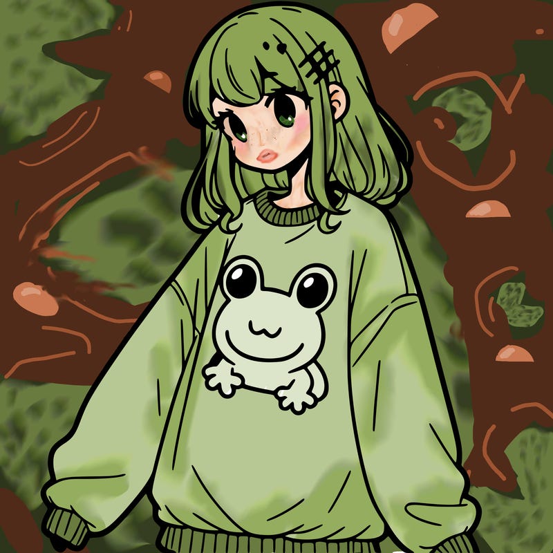 girl wearing frogging sweatshirt
