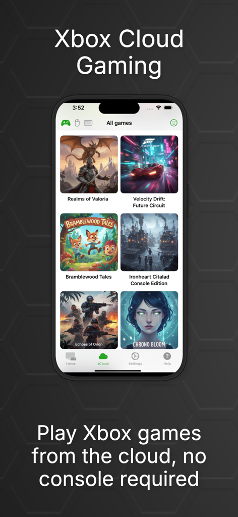 A mobile interface of the OneCast app showing a library of Xbox games for cloud gaming without a console.