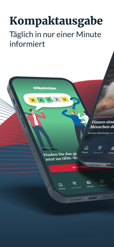 OONachrichten-Mobil-App-Oberfläche, die die kompakte tägliche Nachrichtenausgabe anzeigt