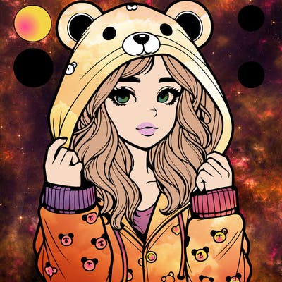 realistic girl in a animal pjs hoodie