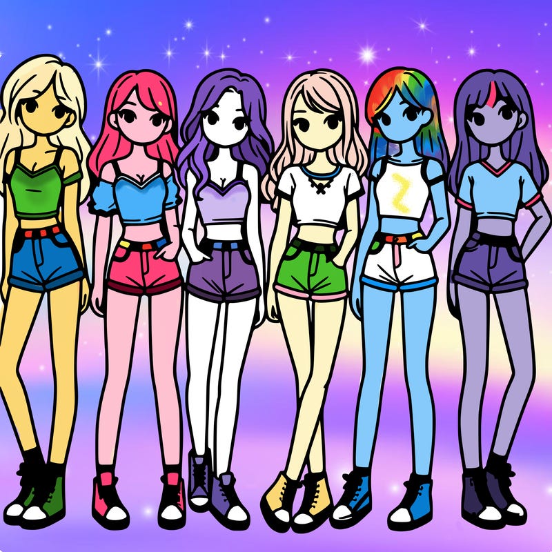 a group of girls wearing crop tops and shorts
