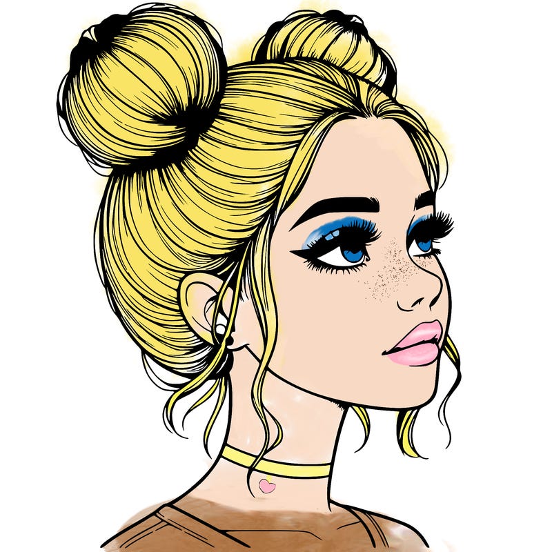 realistic girl with buns on the top of her head
