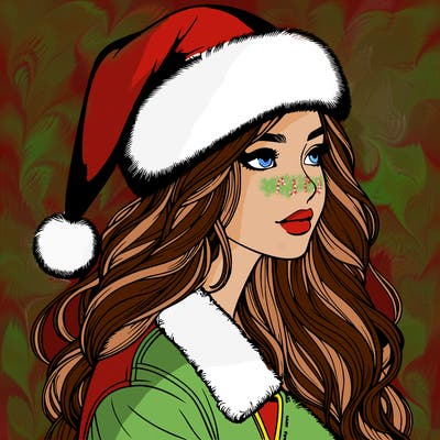 realistic girl in santa hat