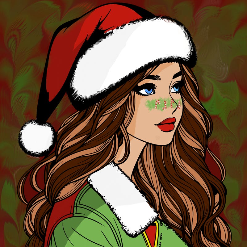 realistic girl in santa hat