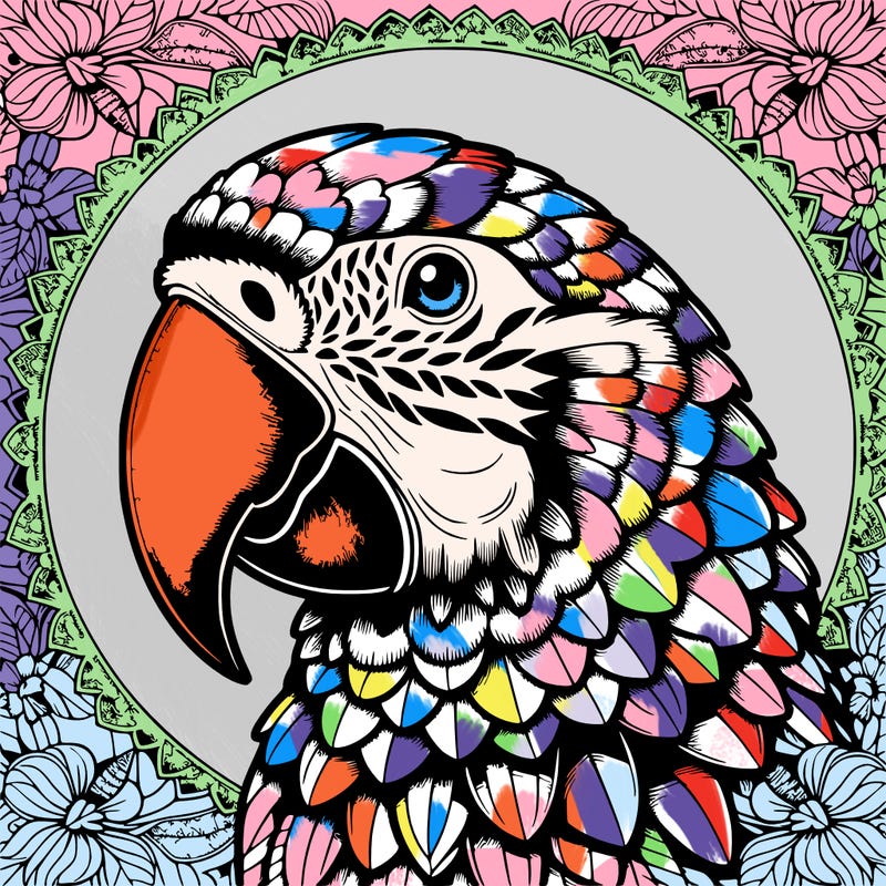 realistic parrot mandala
