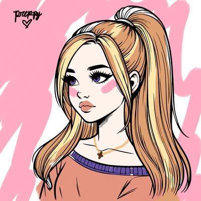 realistic girl with a high ponytail