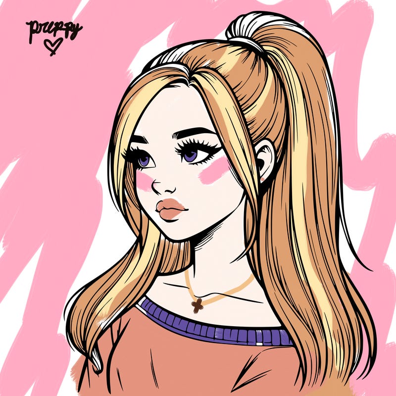 realistic girl with a high ponytail