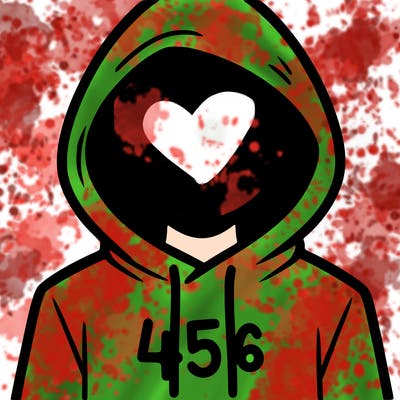 a person with non face waering a hoodie with a 456 symbol