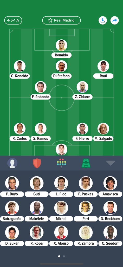 Tactics - Football Team Lineup - Créateur de composition d'équipe de football montrant une formation du Real Madrid avec des joueurs légendaires