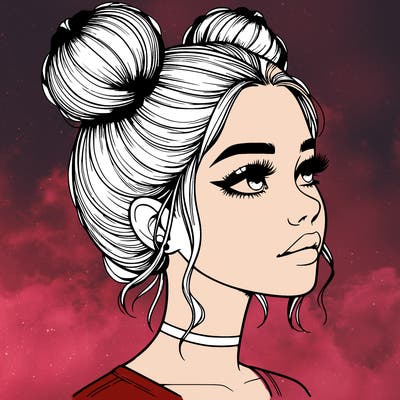 realistic girl with buns on the top of her head