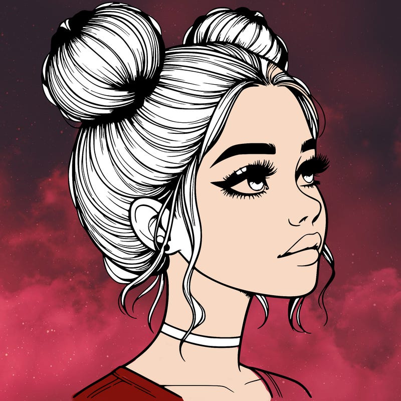 realistic girl with buns on the top of her head