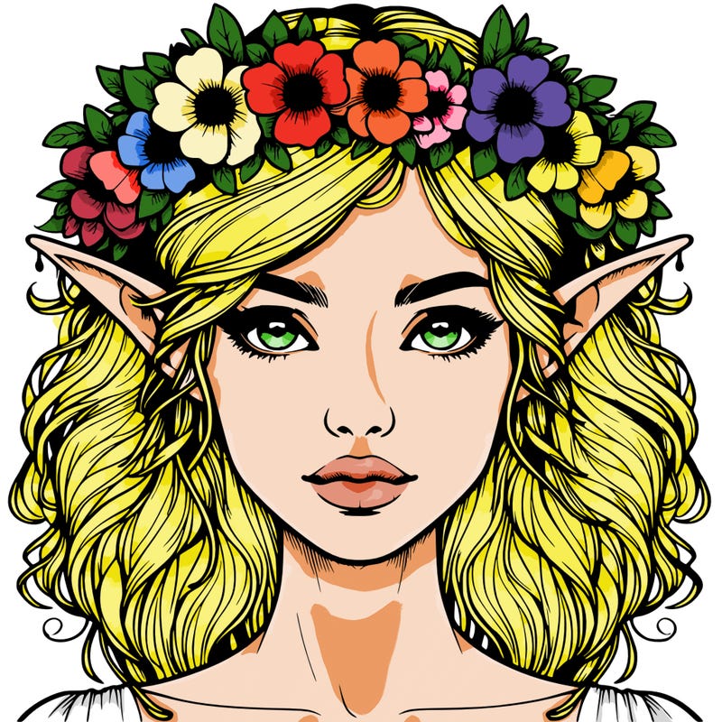 realistic female elf with flower crown