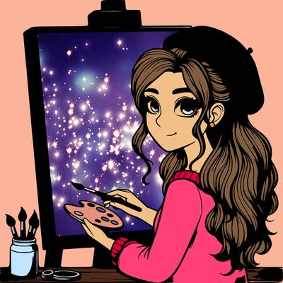 realistic girl artist painting a blank canvas