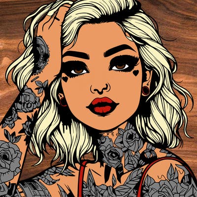 realistic girl with tattoos all over