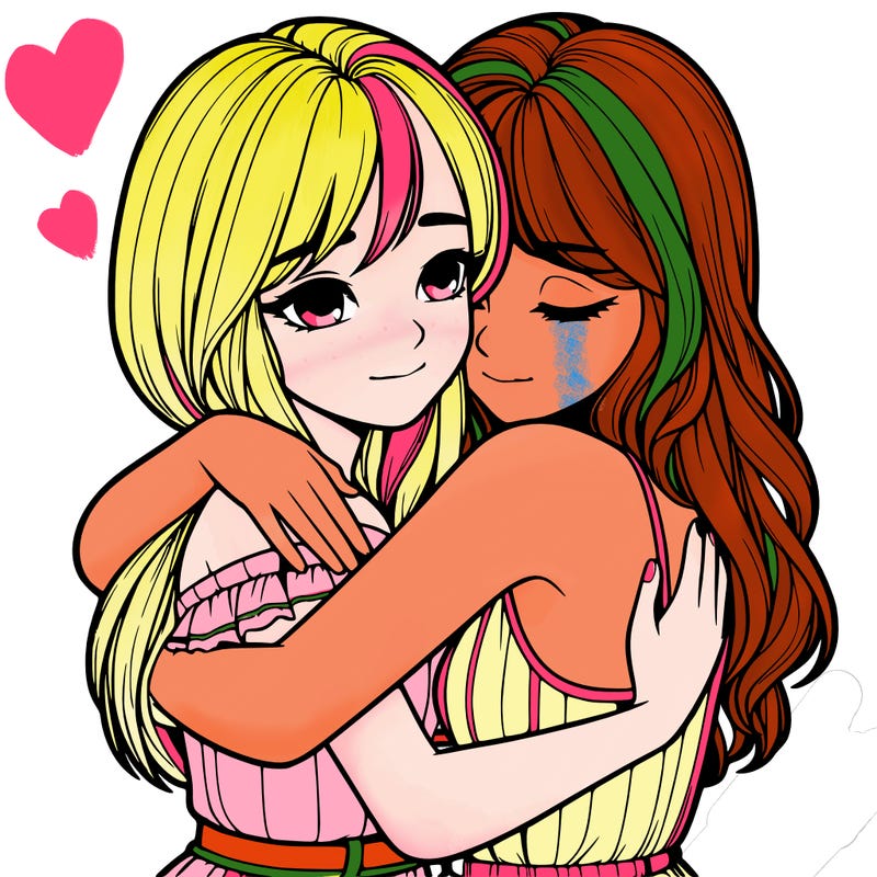 realistic girls hugging