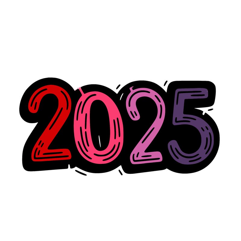 one line scrawled numbers sketch design “2025”
