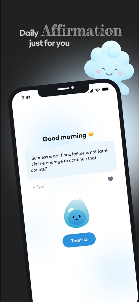 Livia: Emotional Best Friends - A mobile screen showing a daily affirmation message with an inspirational quote and a cute character mascot from the Livia app.