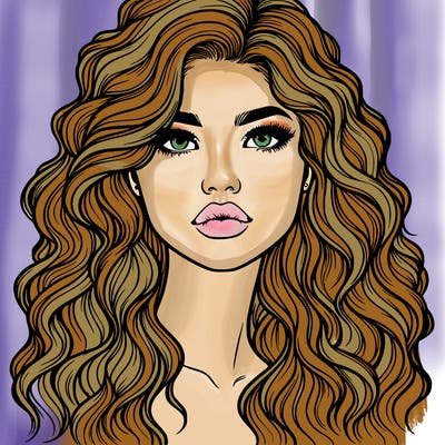 realistic girl with wavy hair and lips
