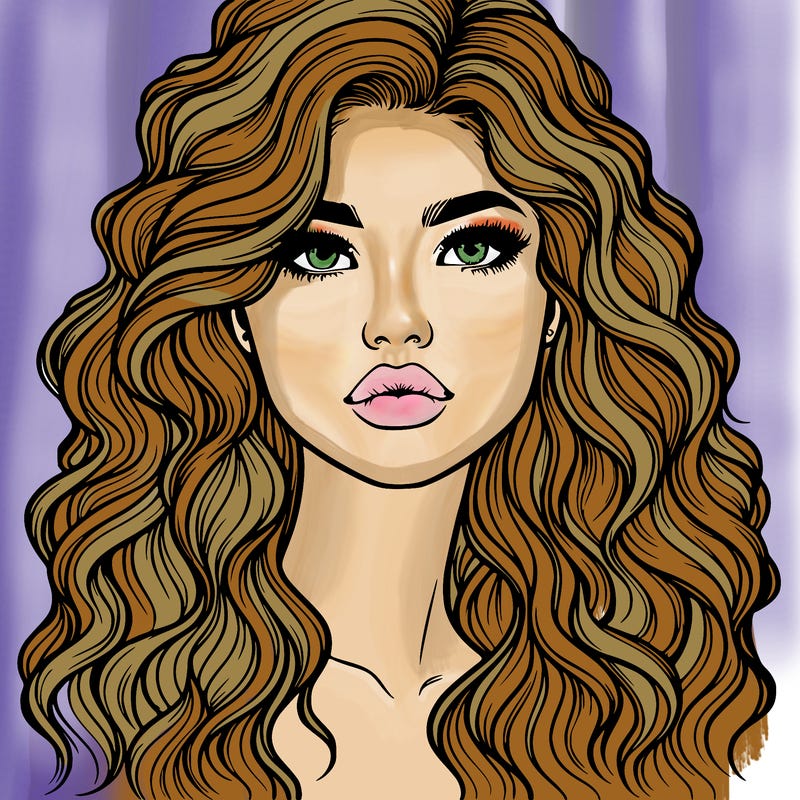 realistic girl with wavy hair and lips