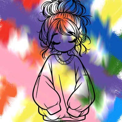 girl with baggy sweatshirt and messy bun