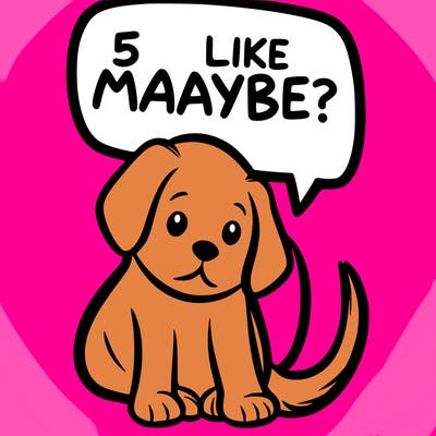 a puppy that says 5 like maybe