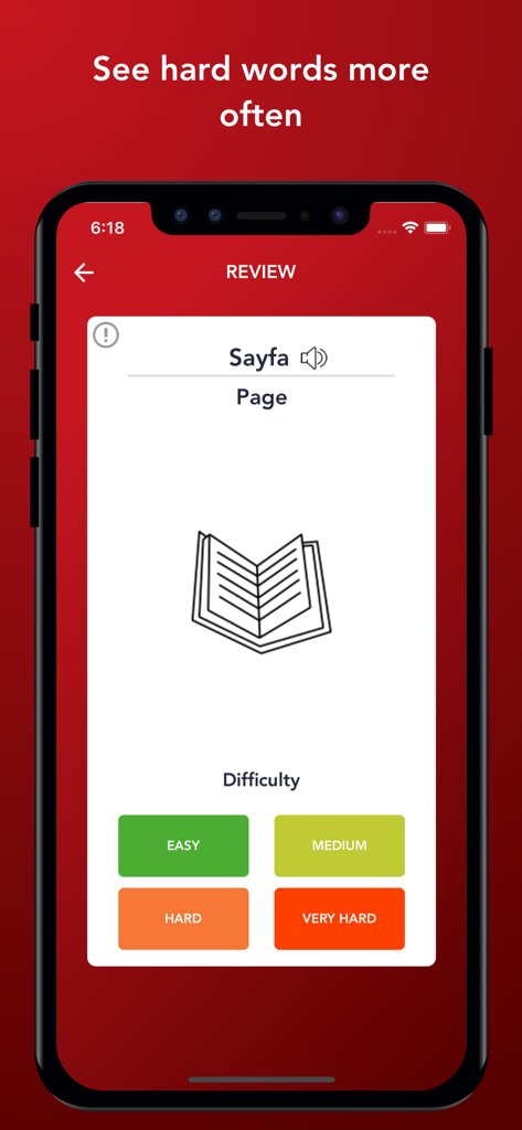 Tobo: Learn Turkish Vocabulary - Turkish vocabulary review screen in the Tobo app showing a word card and difficulty rating buttons
