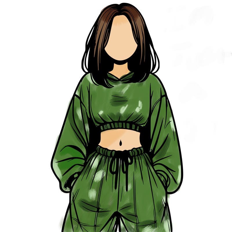 realistic girl faceless with baggy pants and a crop top