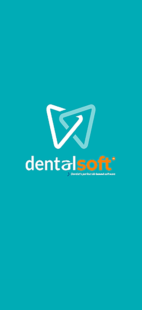 DentalSoft - DentalSoft mobile app splash screen featuring a stylized tooth icon and the brand name on a teal background