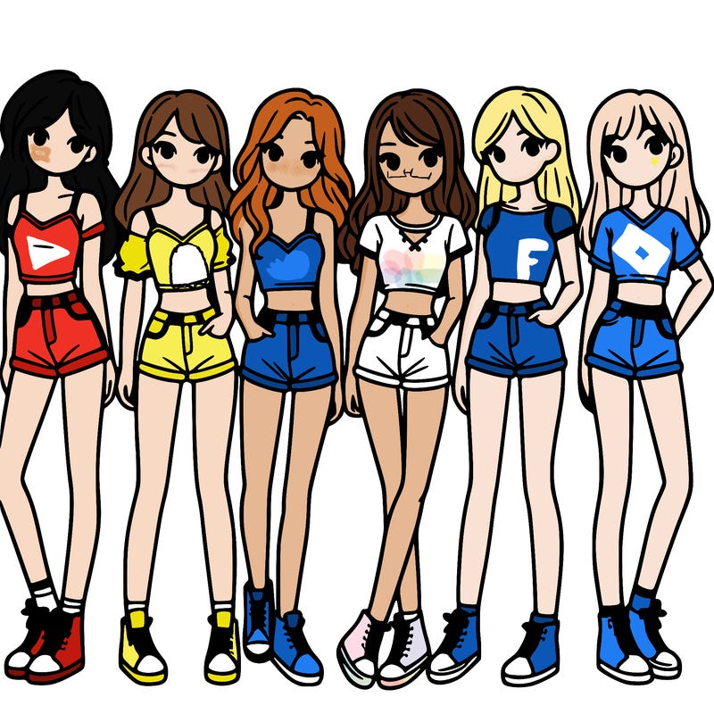 a group of girls wearing crop tops and shorts